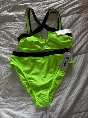 Women’s Neon Green High-Waist Bikini Set Large